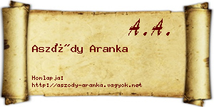 Aszódy Aranka névjegykártya